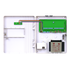 Painel híbrido da Climax com suporte a comunicação via IP, rádio e telefonia. Compatível com a plataforma Alarm.com para integração inteligente e remo